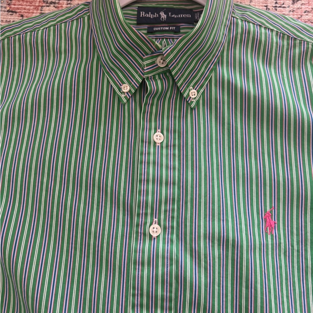 Ralph Lauren Striped Long Sleeve Green‎ Pink Pony Button Down